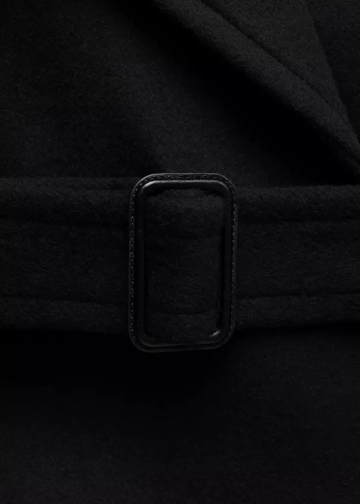 Black Woollen Coat With Belt, Black, large image number 7