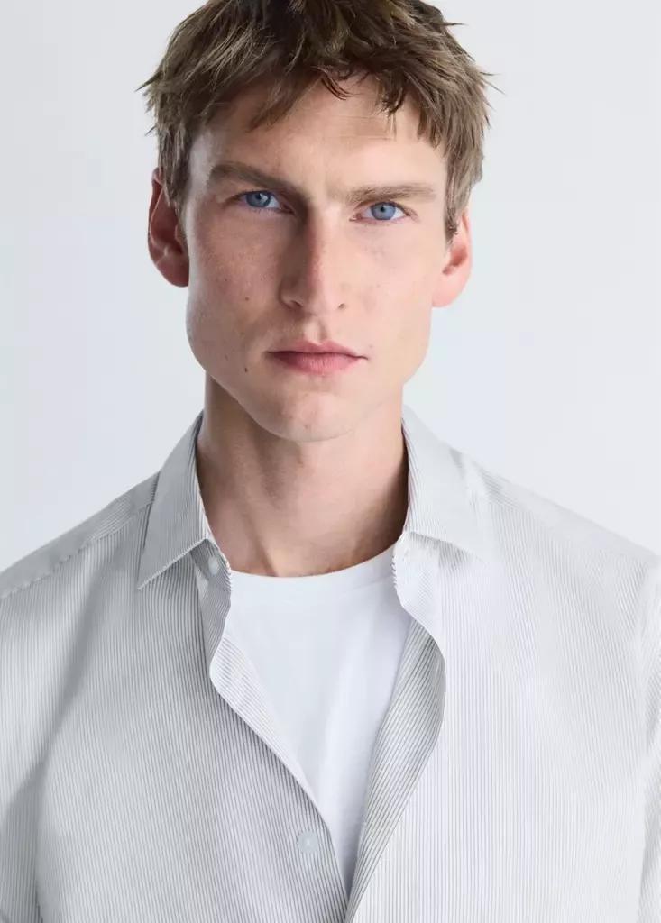 White Slim Fit Striped Non-Iron Shirt, White, large image number 3