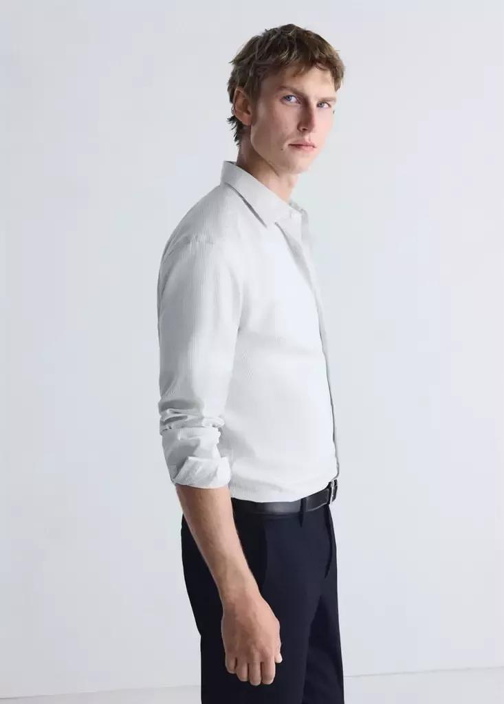 White Slim Fit Striped Non-Iron Shirt, White, large image number 5