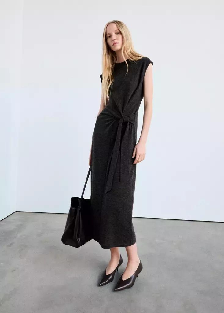 Grey Knot Knitted Dress, Charcoal, large image number 0