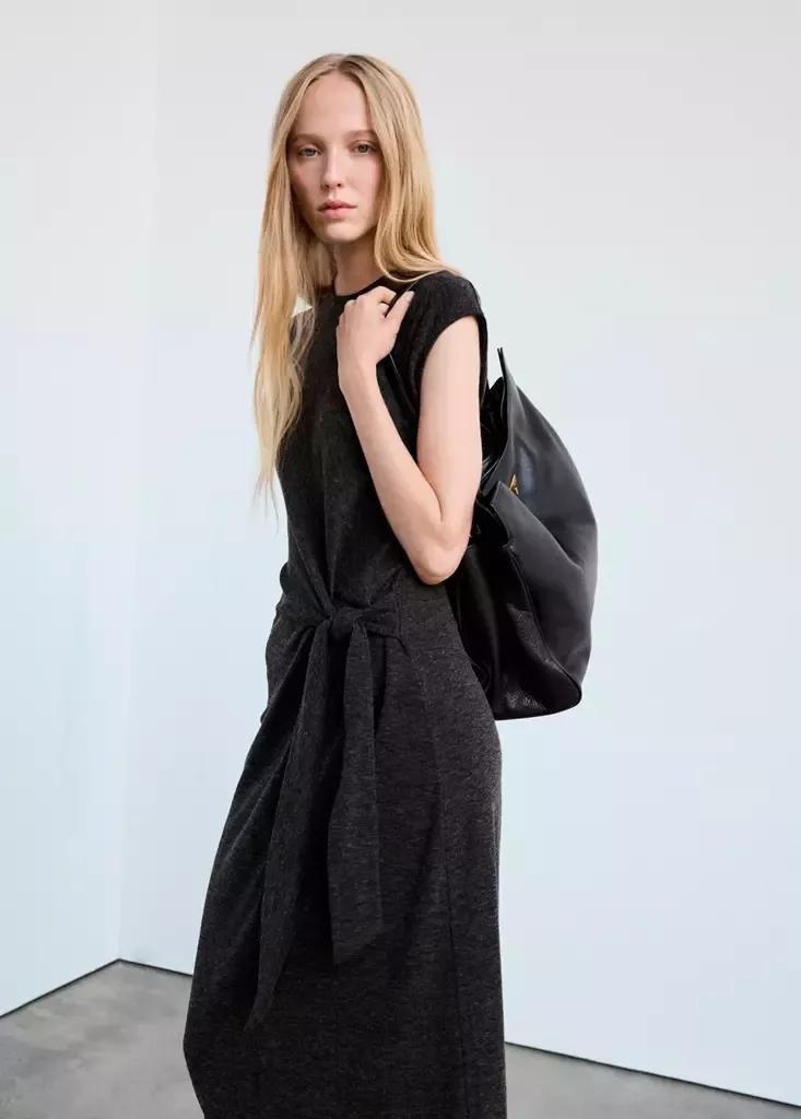 Grey Knot Knitted Dress, Charcoal, medium