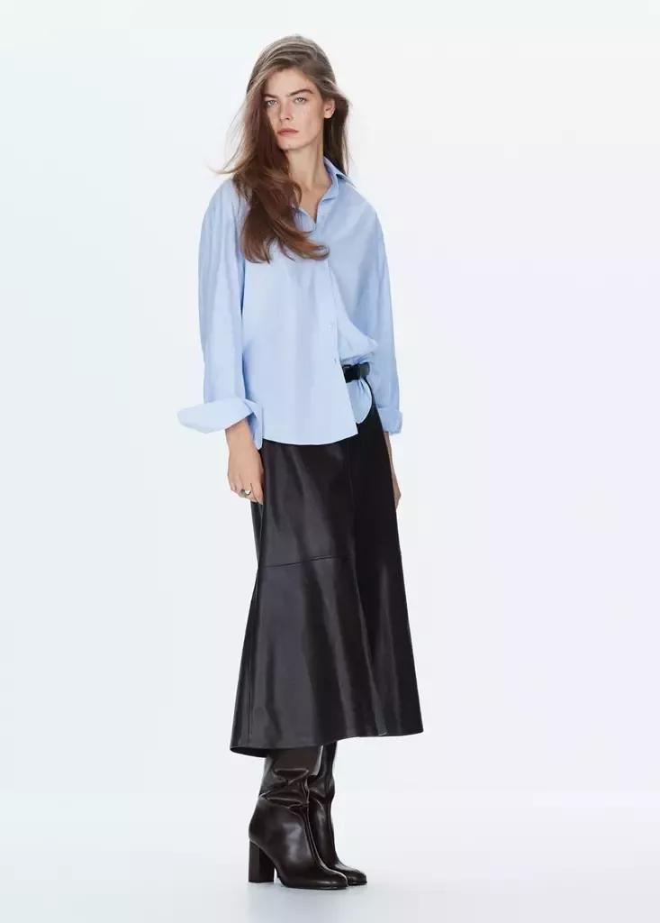Blue Cotton And Lyocell Blend Straight Shirt, Light-Pastel Blue, large image number 0