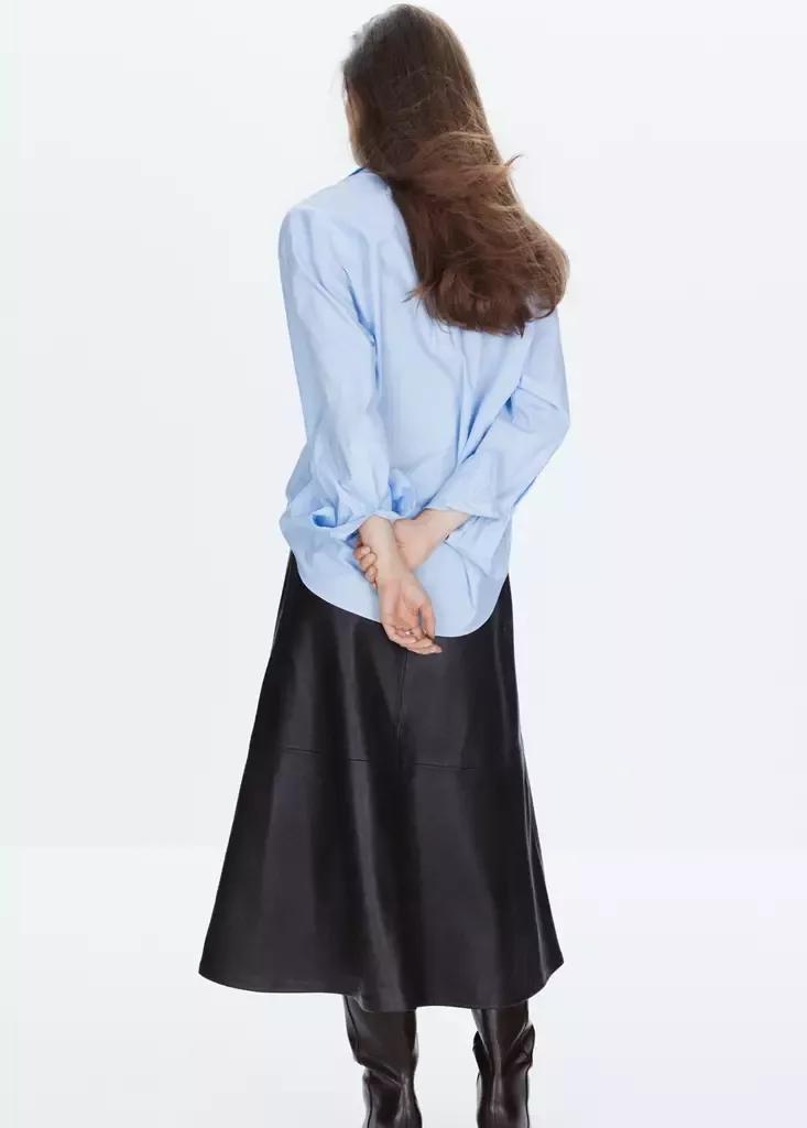 Blue Cotton And Lyocell Blend Straight Shirt, Light-Pastel Blue, medium