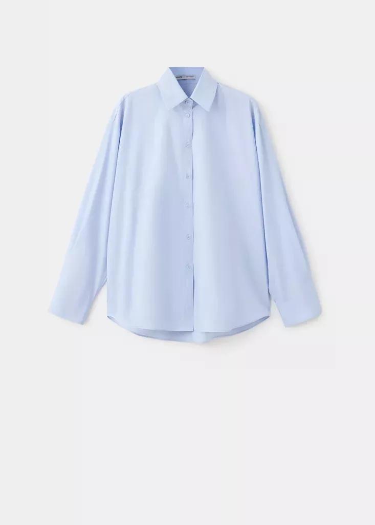 Blue Cotton And Lyocell Blend Straight Shirt, Light-Pastel Blue, large image number 5