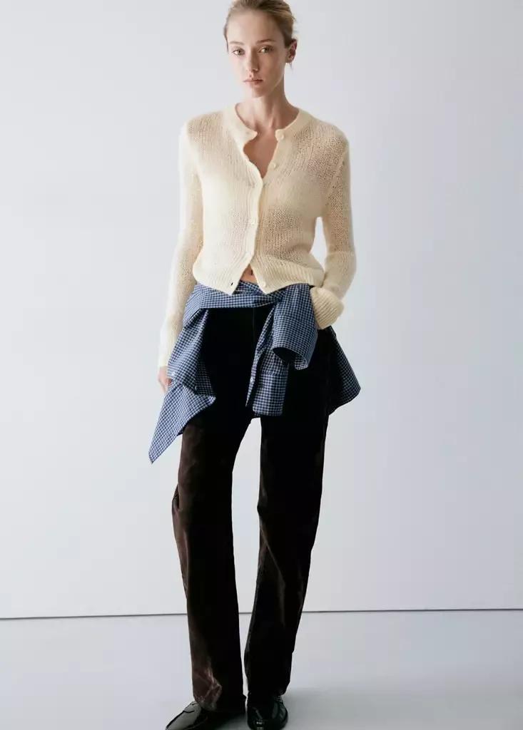 Cream Open Knit Cardigan, Light Beige, medium