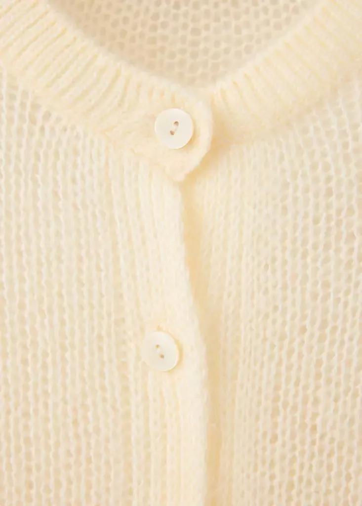 Cream Open Knit Cardigan, Light Beige, large image number 6