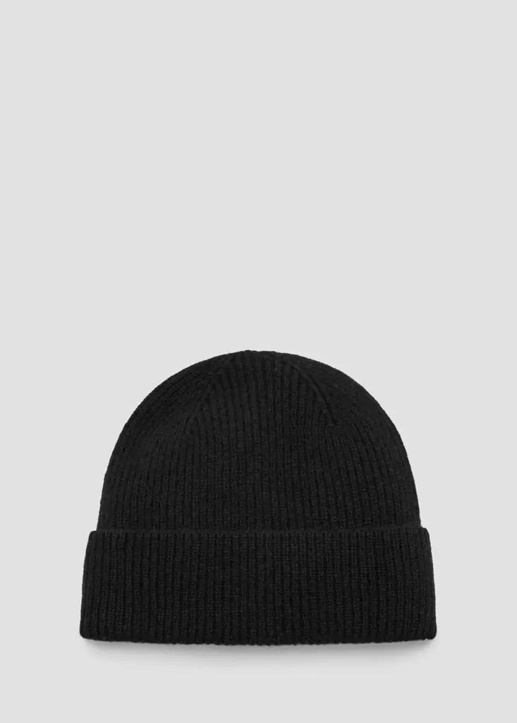 Black Ribbed Wool Hat, Black, medium