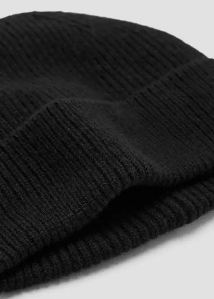 Black Ribbed Wool Hat, Black, medium
