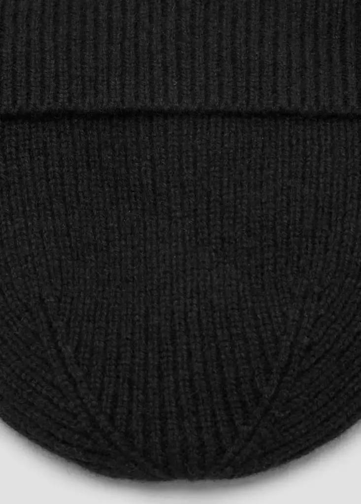 Black Ribbed Wool Hat, Black, medium