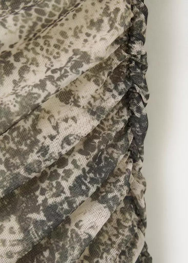 Beige Animal Print Ruched T-Shirt, Light Pastel Brown, large image number 5