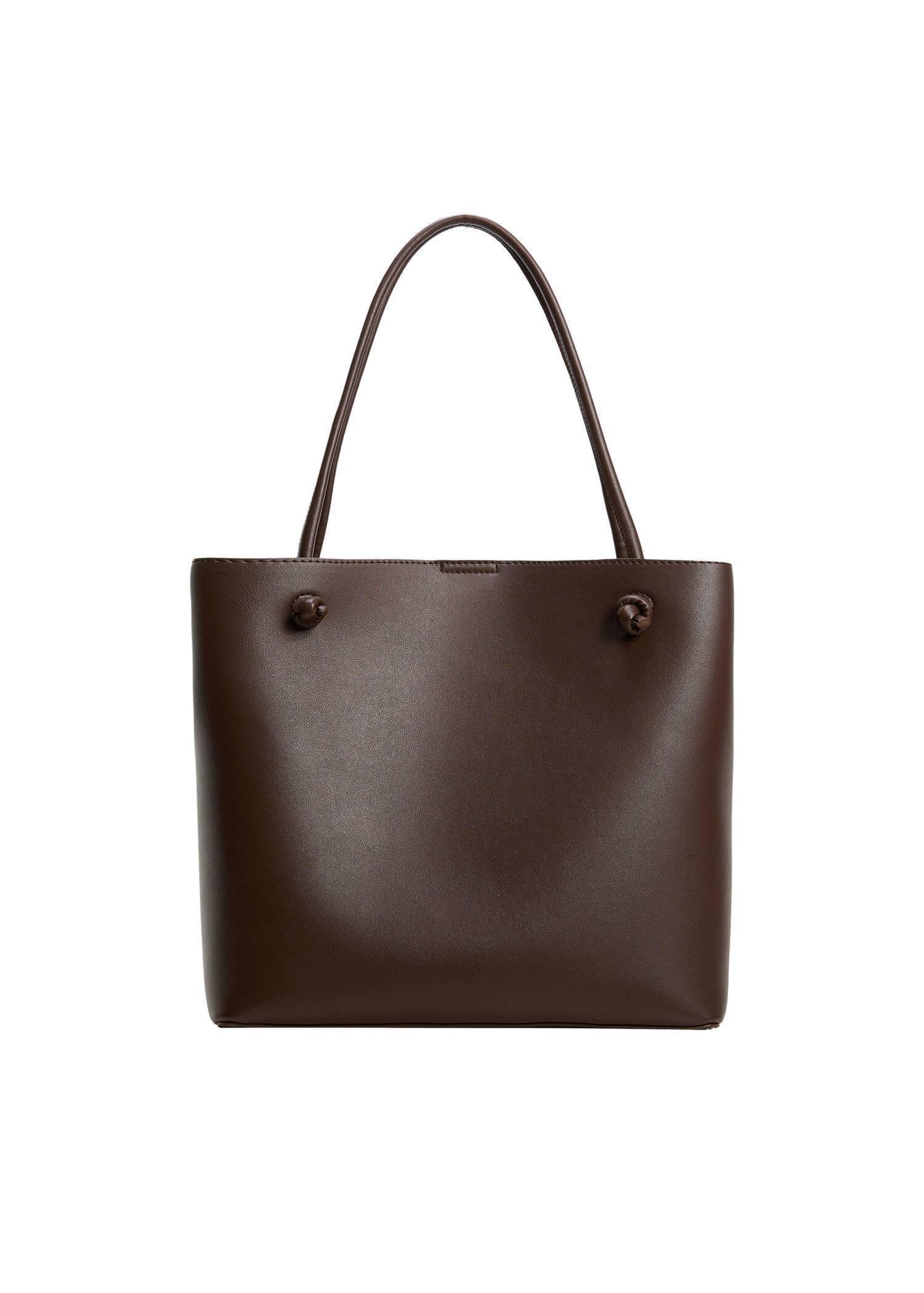 Brown Knots Pleated Shopper Bag, , large image number 0