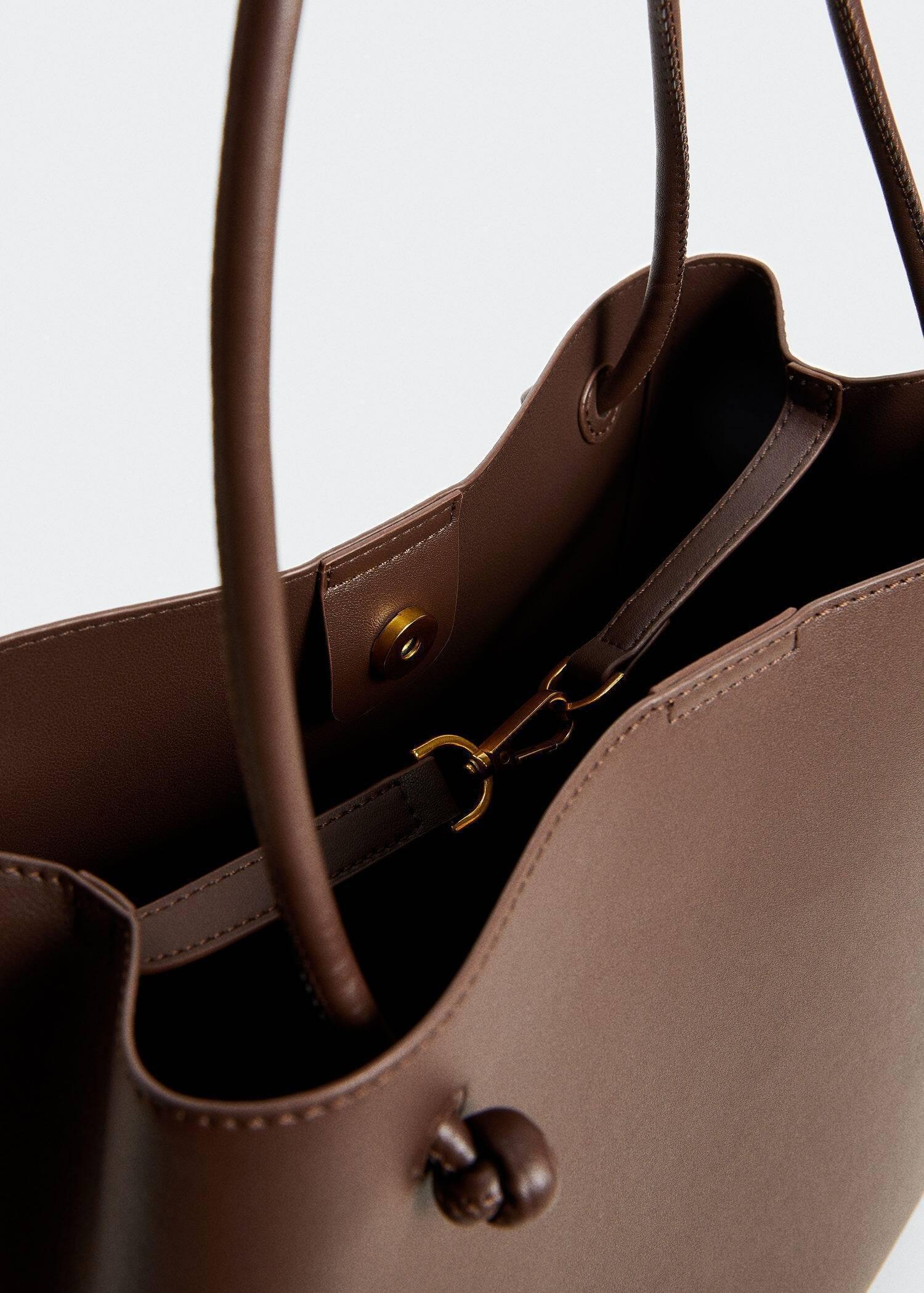 Brown Knots Pleated Shopper Bag, , large image number 3