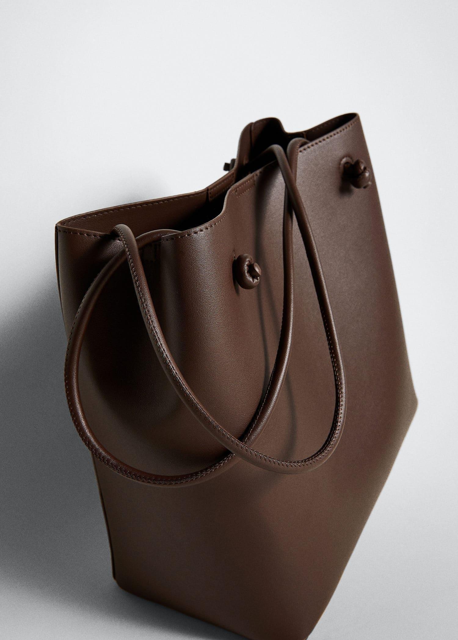 Brown Knots Pleated Shopper Bag, , large image number 4