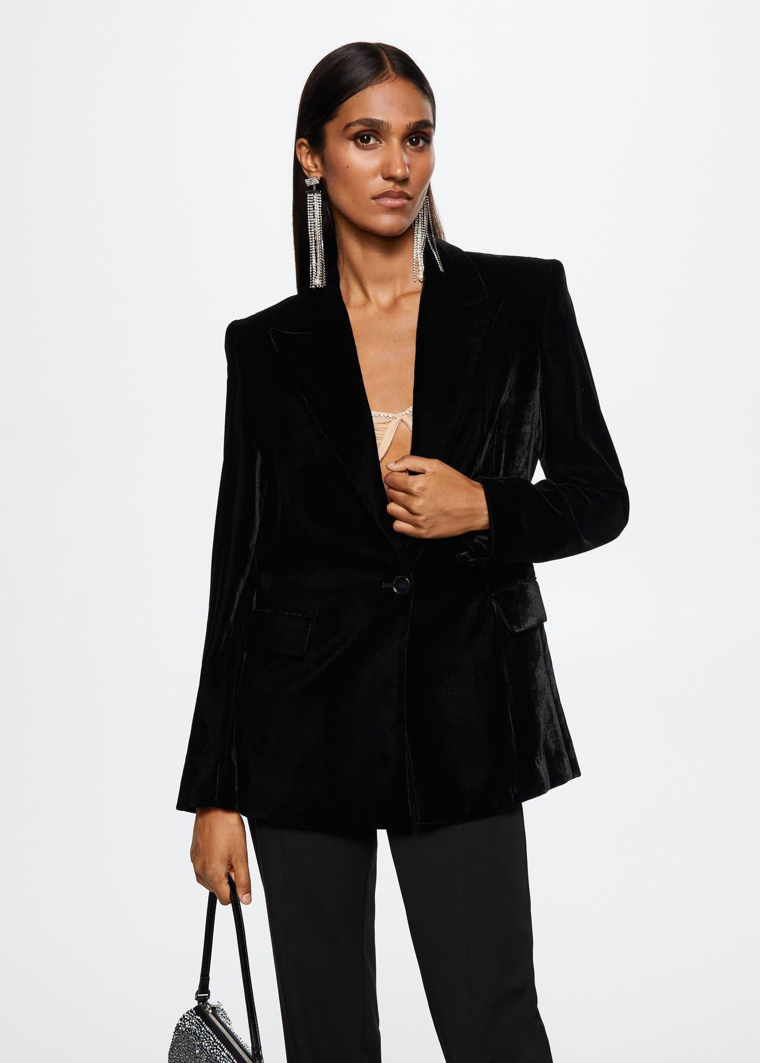 Black Velvet Suit Blazer, , large image number 0