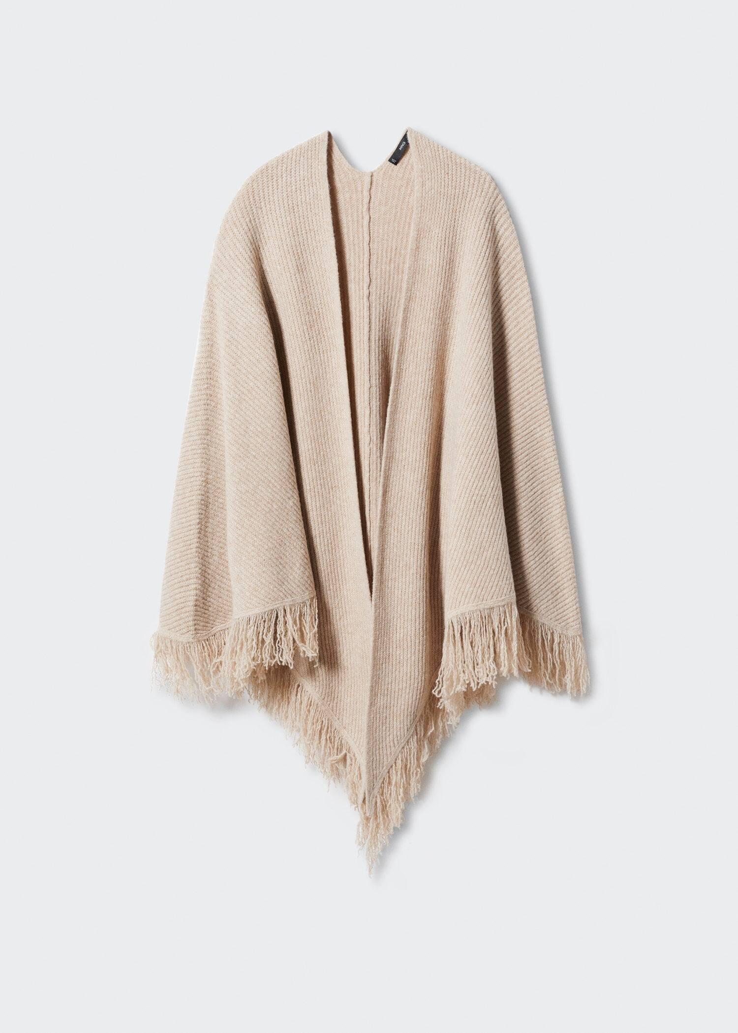Beige Fringe Knit Cape, , large image number 4