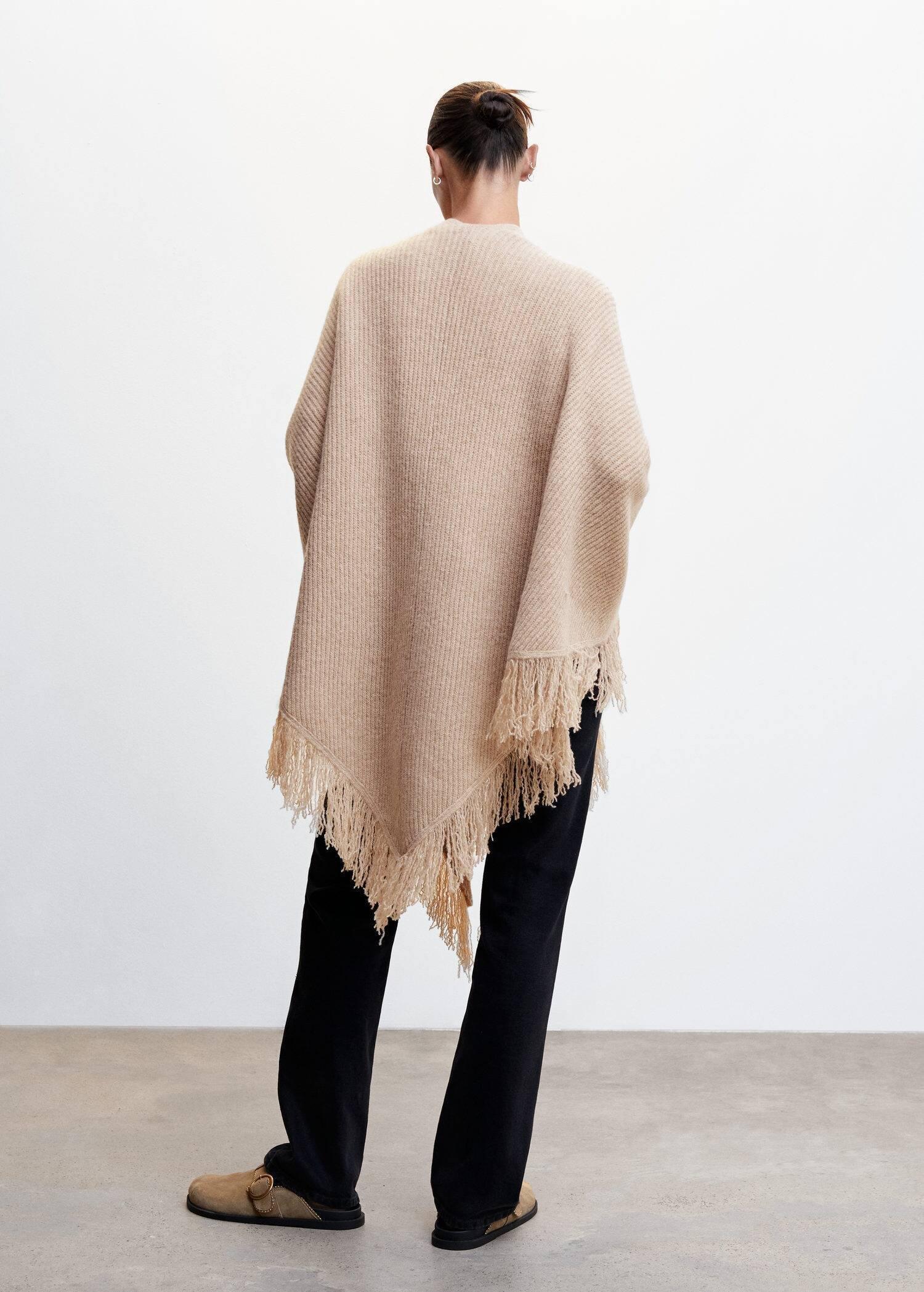 Beige Fringe Knit Cape, , large image number 6
