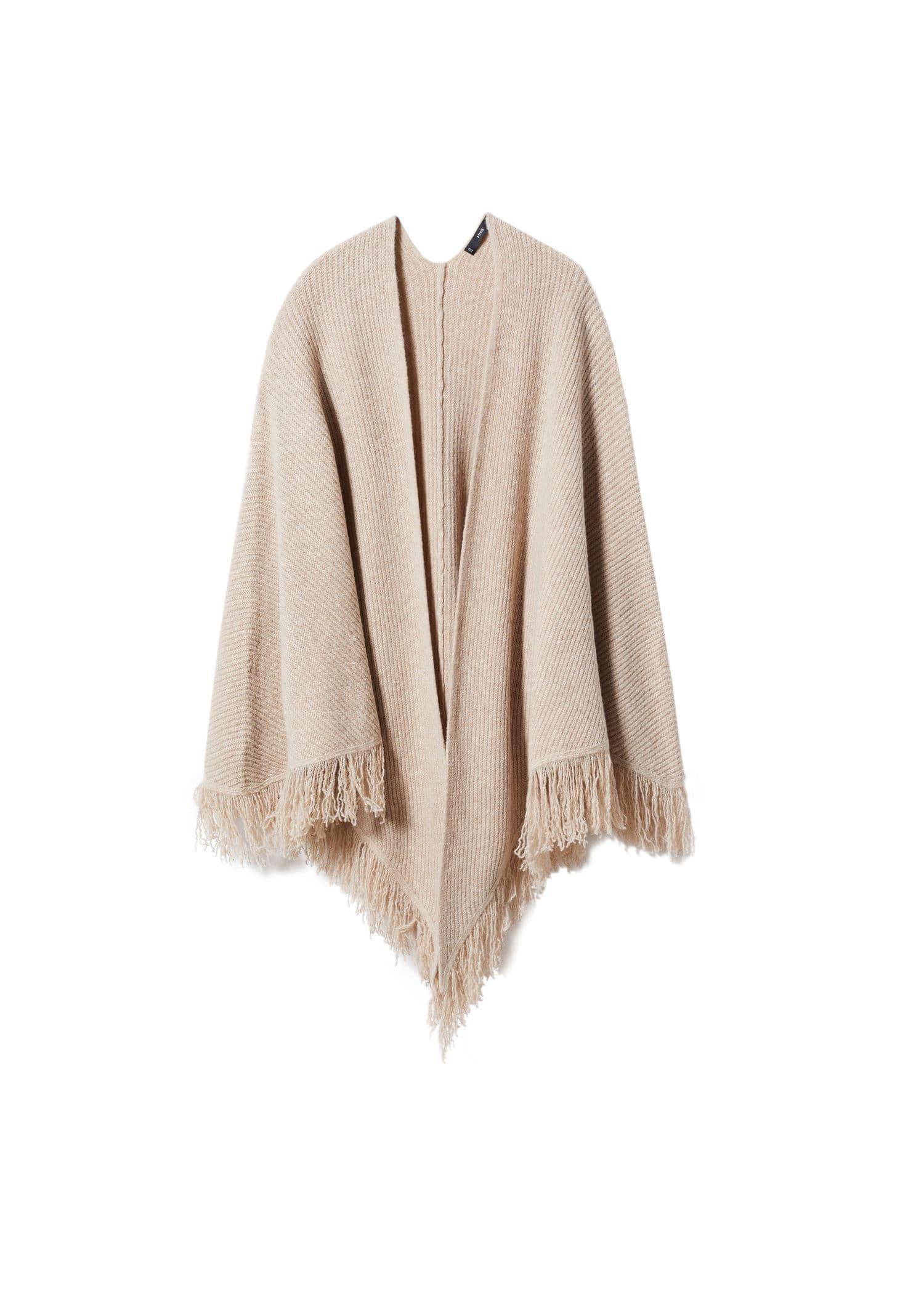 Beige Fringe Knit Cape, , large image number 8