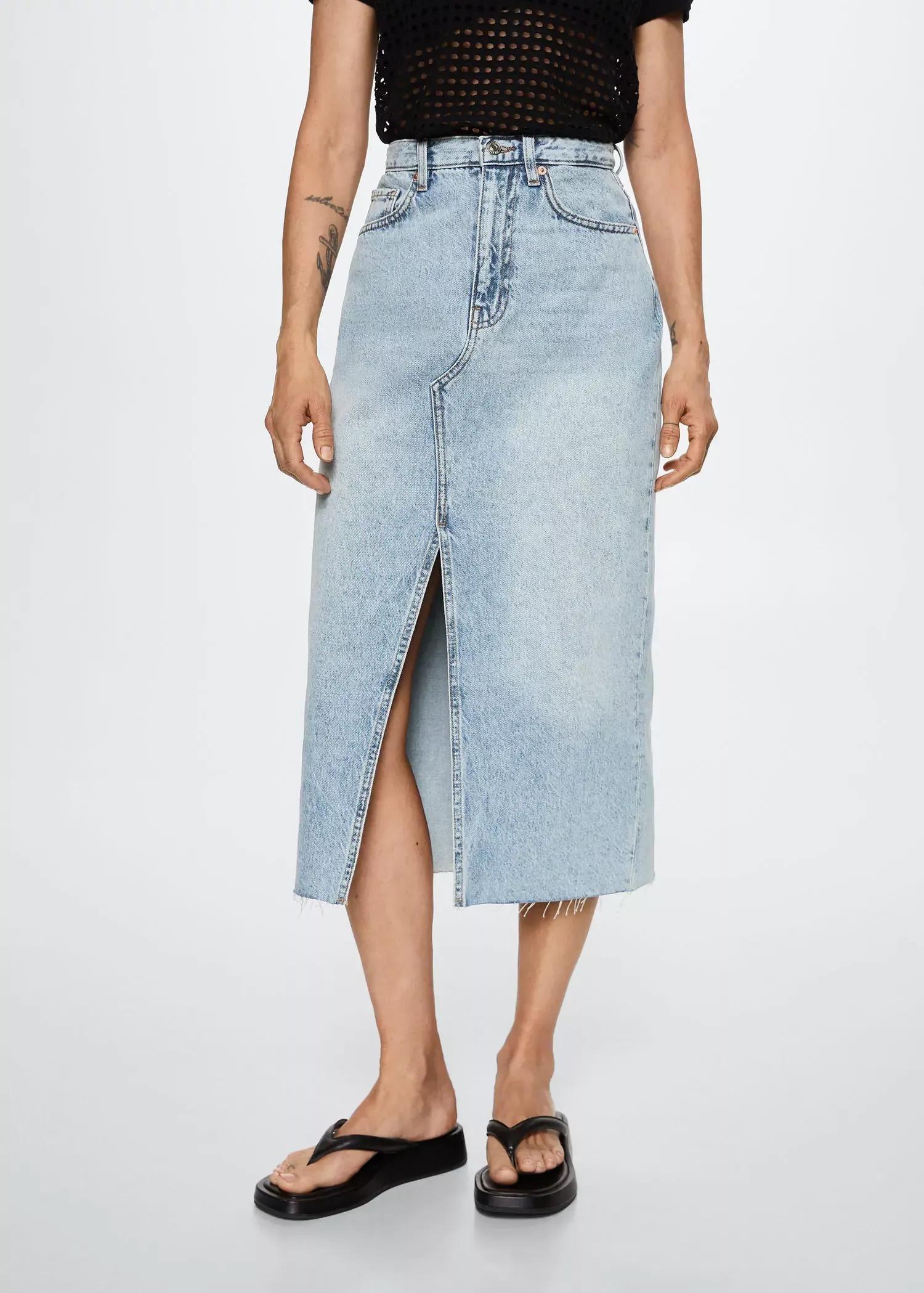 open blue Slit denim skirt, , large image number 0