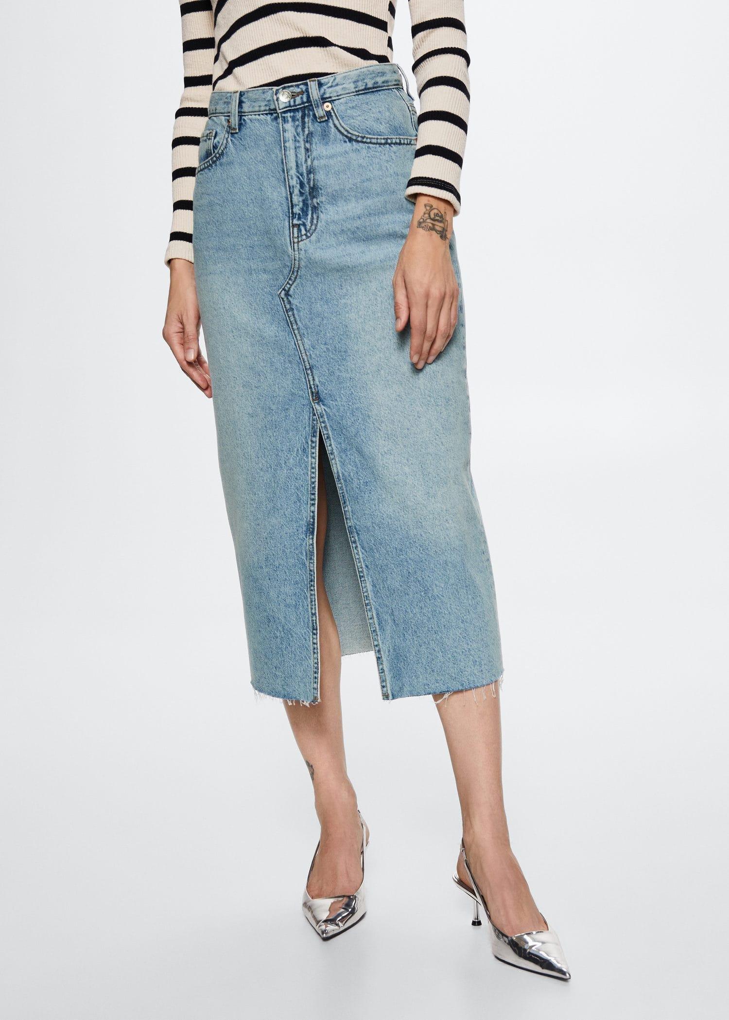 open blue Slit denim skirt, , large image number 1