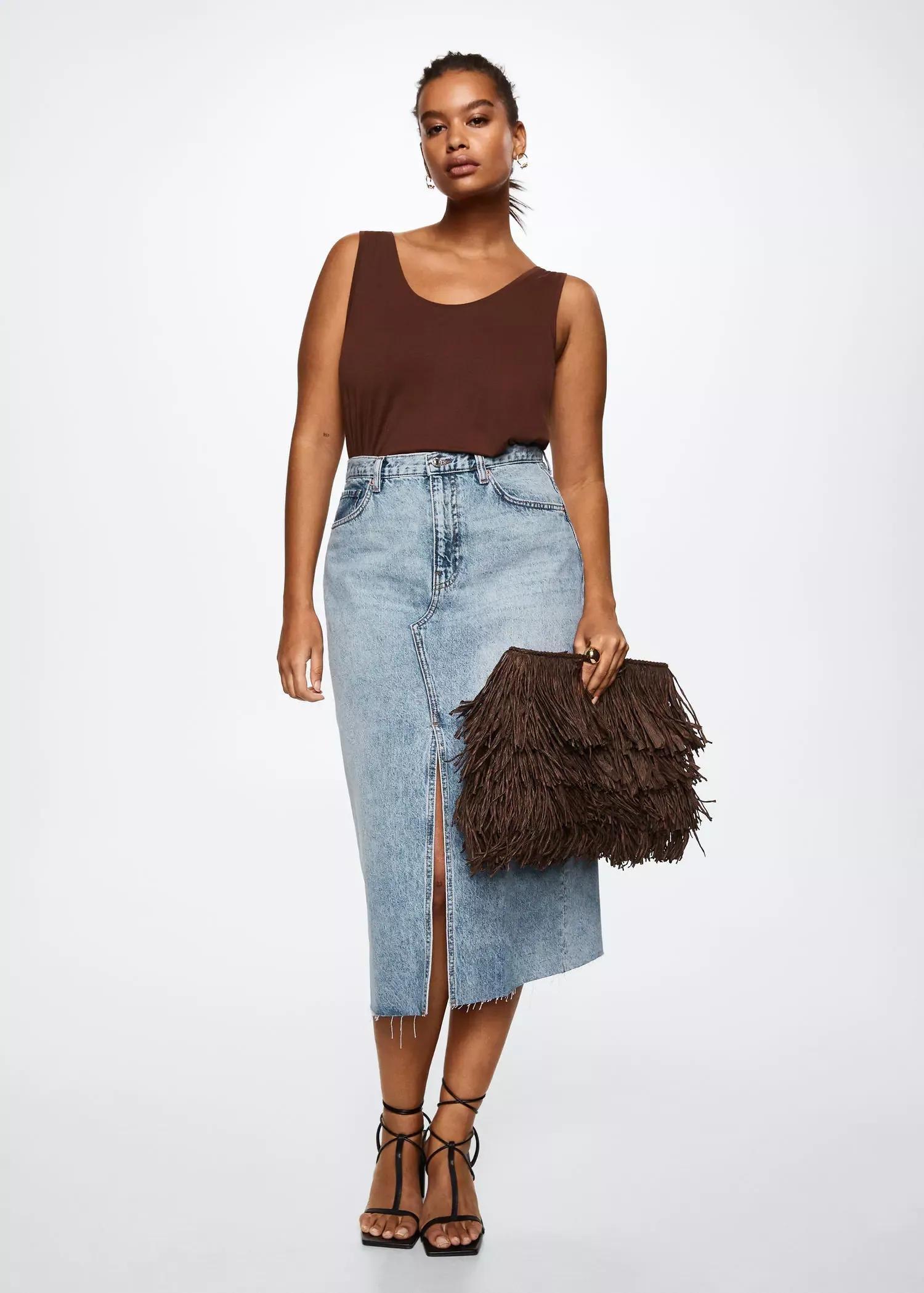 open blue Slit denim skirt, , large image number 2