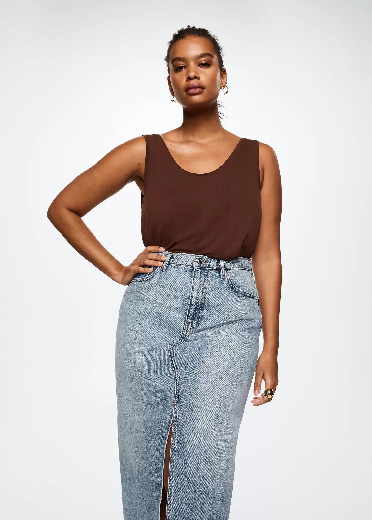 open blue Slit denim skirt, , large image number 3