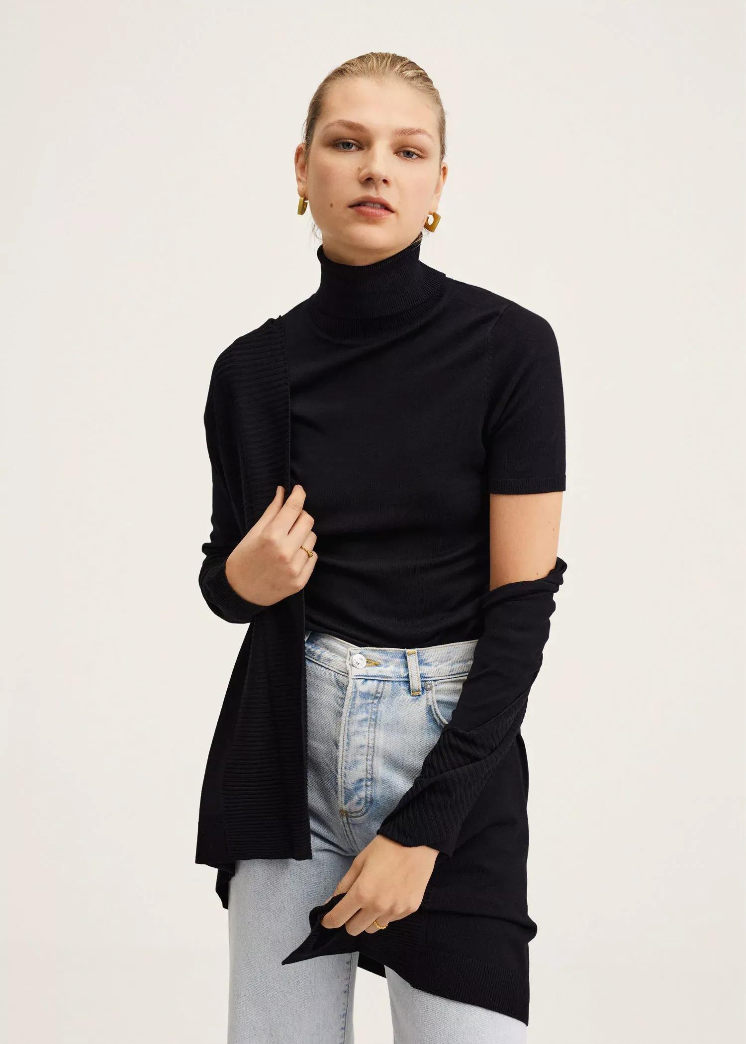 Black Fine-Knit Cardigan, , large image number 4