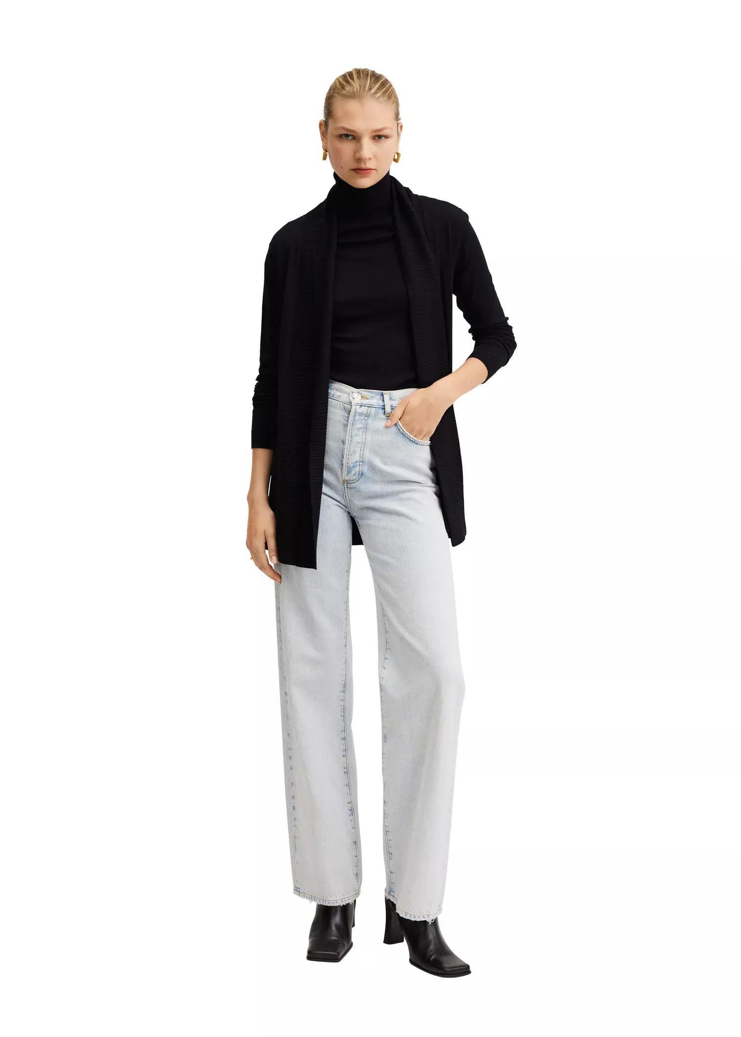 Black Fine-Knit Cardigan, , large image number 5