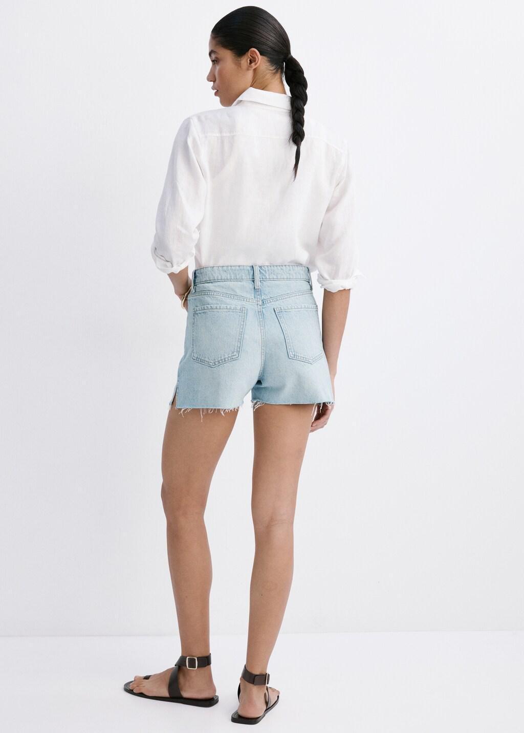 Blue Denim Shorts With Frayed Hem, Open Blue, large image number 2