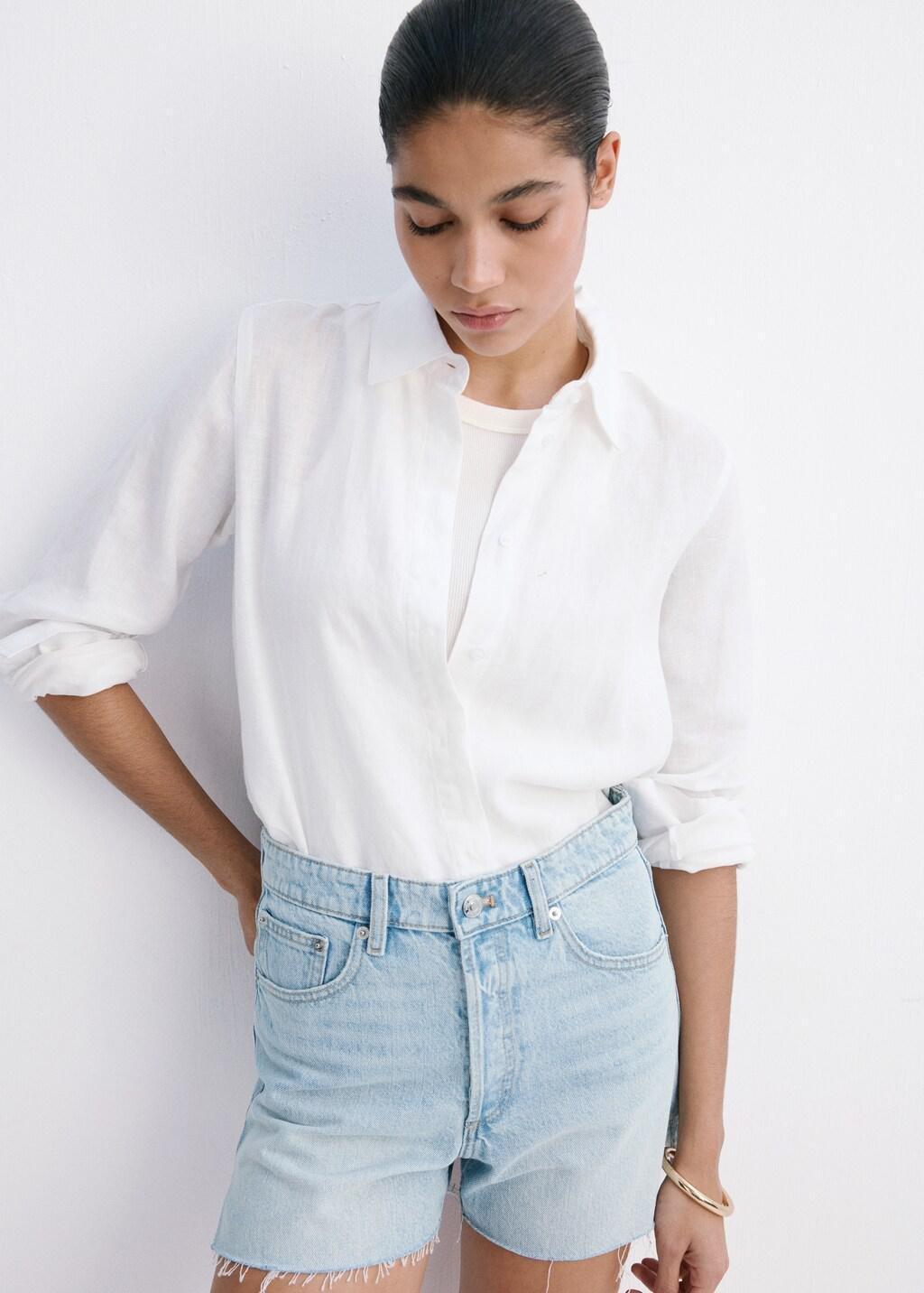 Blue Denim Shorts With Frayed Hem, Open Blue, large image number 4