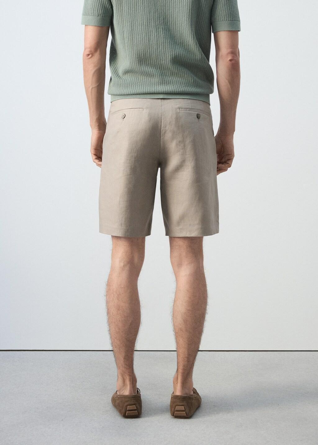Brown Slim-Fit Linen Bermuda Shorts, Medium Brown, large image number 2