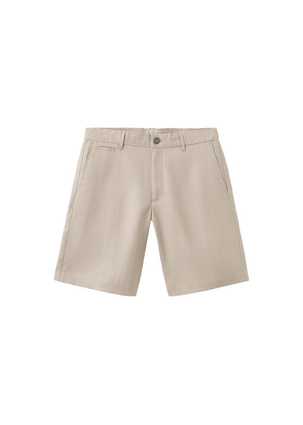 Brown Slim-Fit Linen Bermuda Shorts, Medium Brown, large image number 6