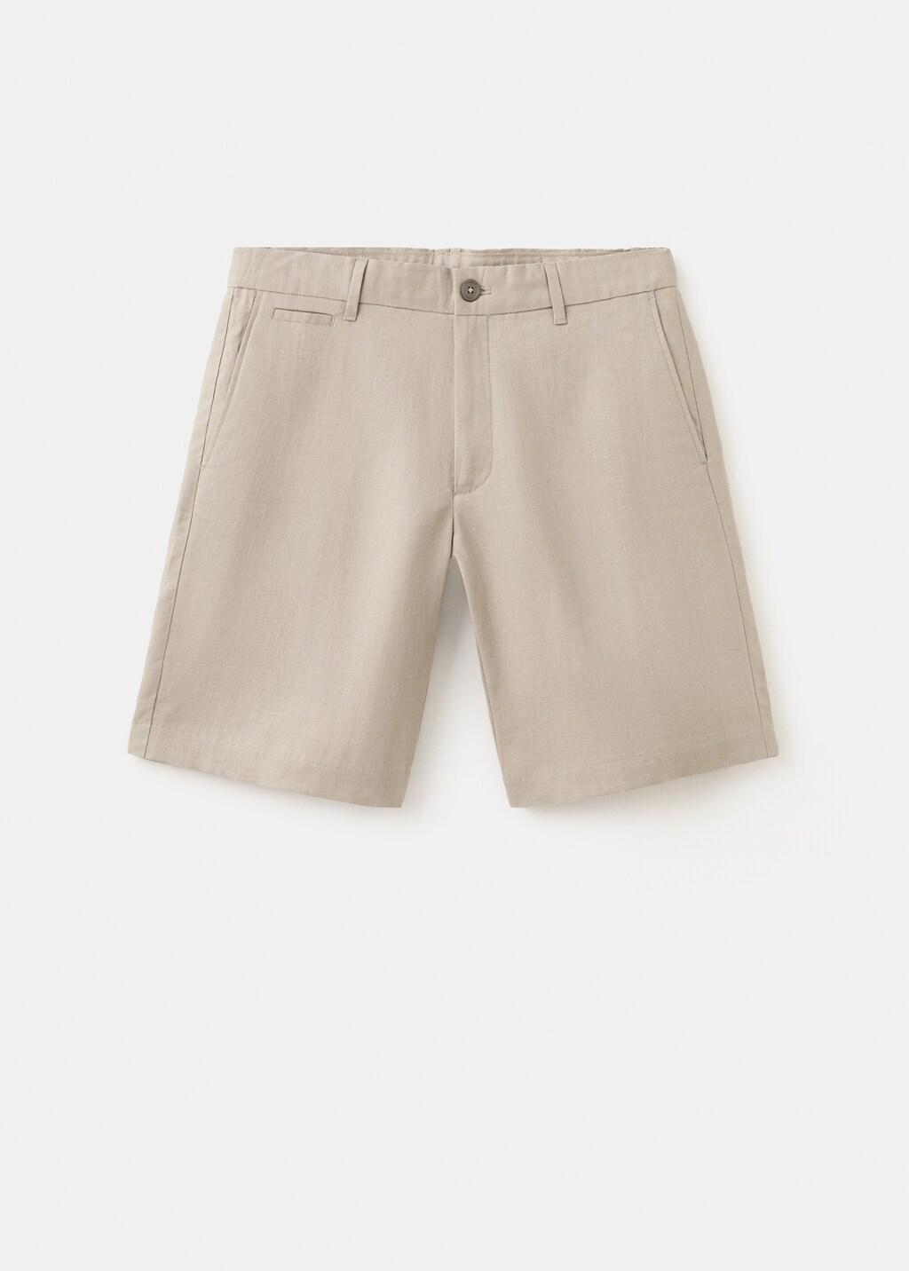 Brown Slim-Fit Linen Bermuda Shorts, Medium Brown, large image number 7
