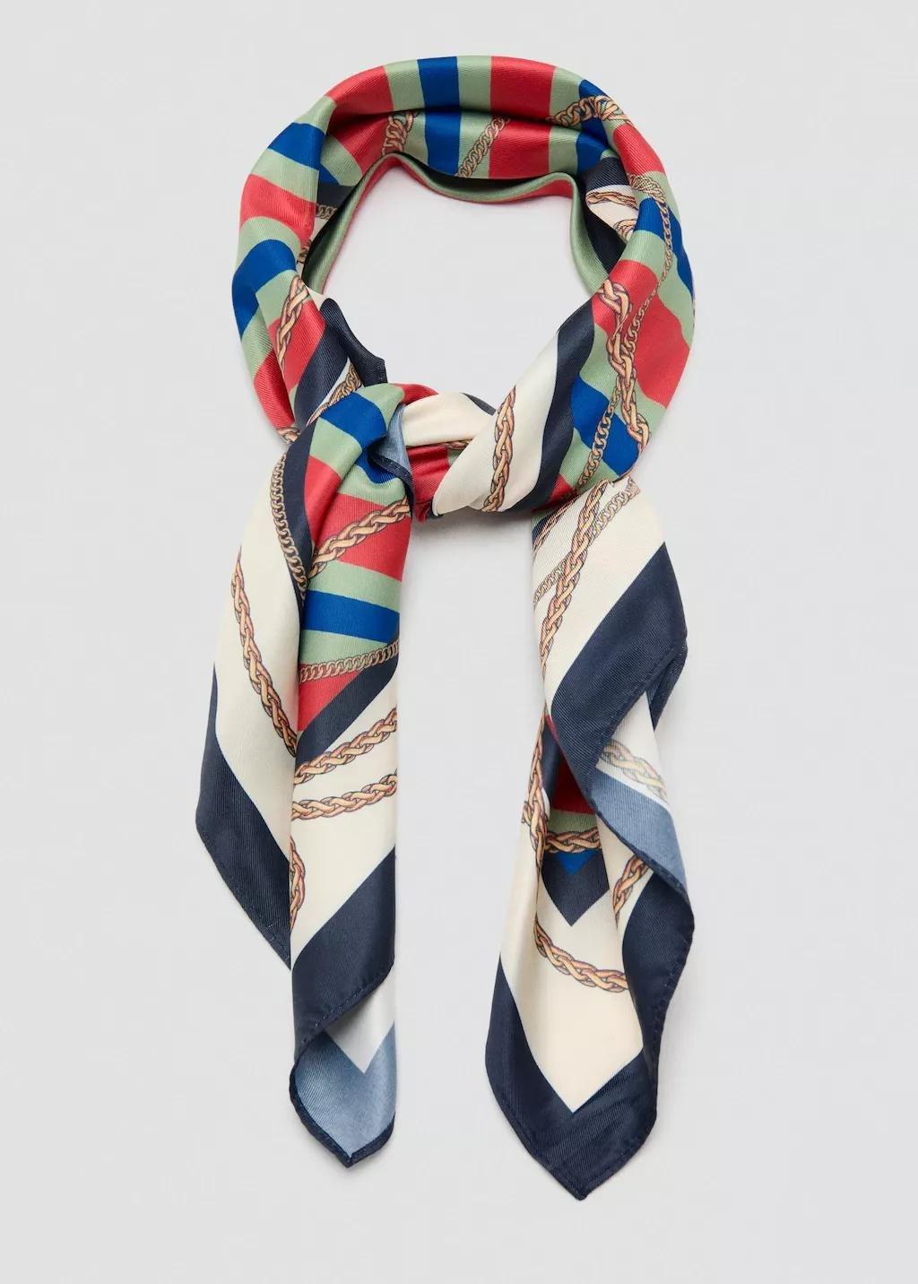 Red Chain-Print Scarf, 0201_70, medium
