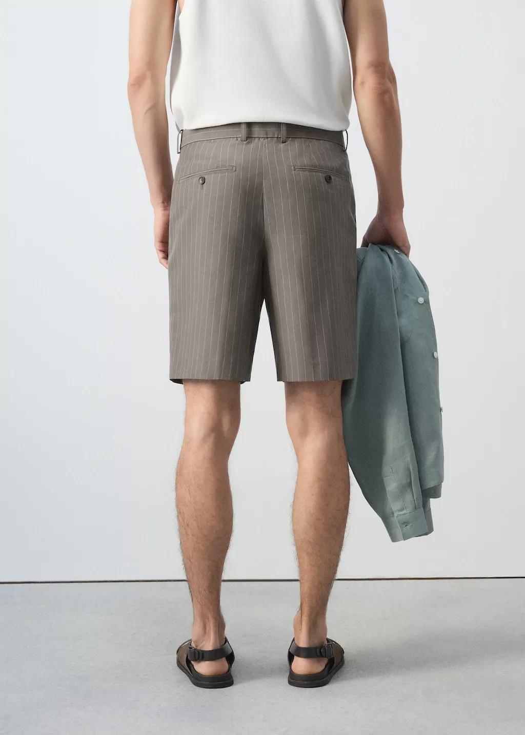 Grey Linen Lyocell Striped Bermuda Shorts, Medium Grey, medium