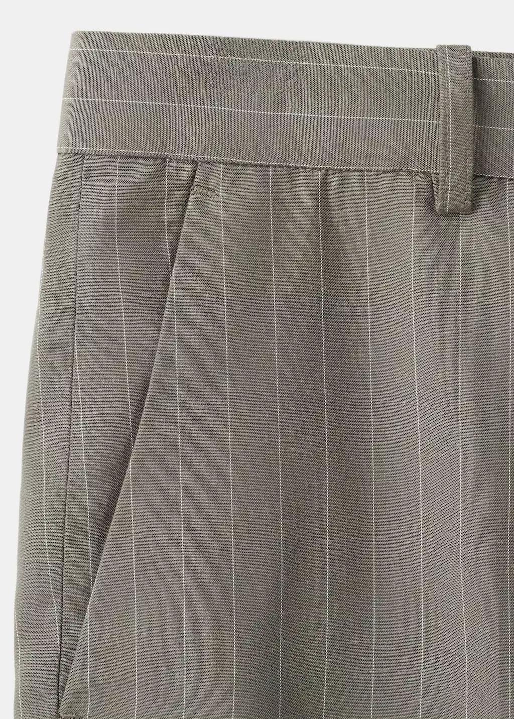 Grey Linen Lyocell Striped Bermuda Shorts, Medium Grey, large image number 5