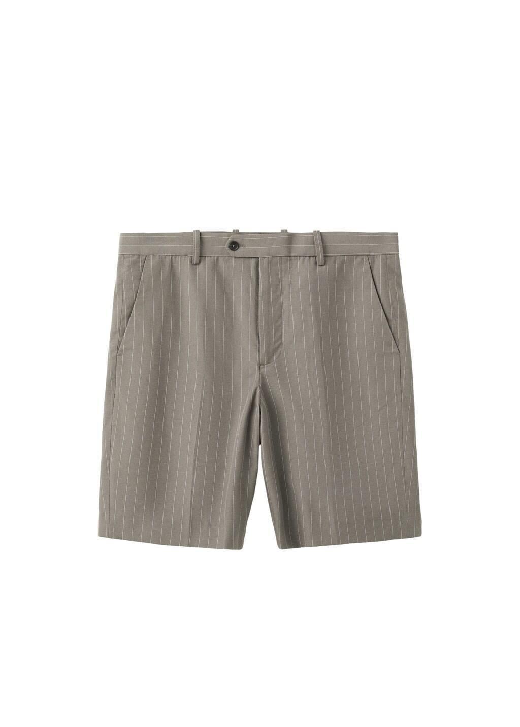Grey Linen Lyocell Striped Bermuda Shorts, Medium Grey, large image number 6