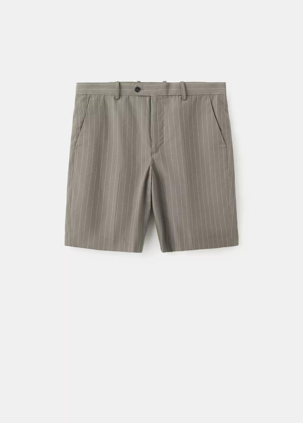 Grey Linen Lyocell Striped Bermuda Shorts, Medium Grey, large image number 7
