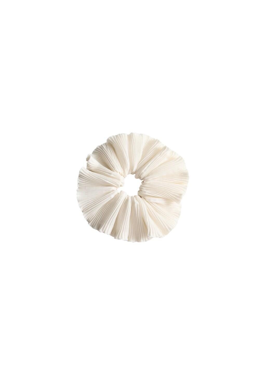 Beige Pleated Scrunchie, Light Beige, large image number 1