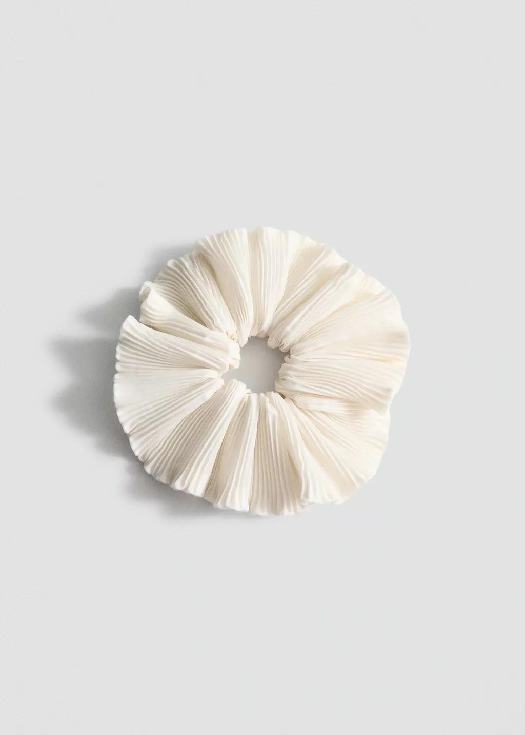 Beige Pleated Scrunchie, Light Beige, large image number 2