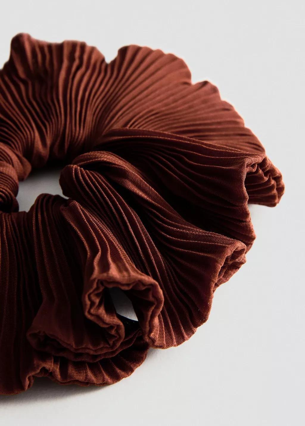 Orange Pleated Scrunchie, Medium Orange, large image number 0