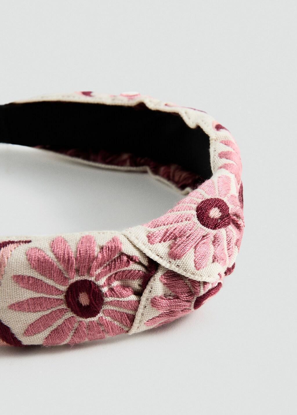 Pink Lt Pastel Embroidered Flowers Hairband, Kids Girls, Light-Pastel Pink, large image number 0