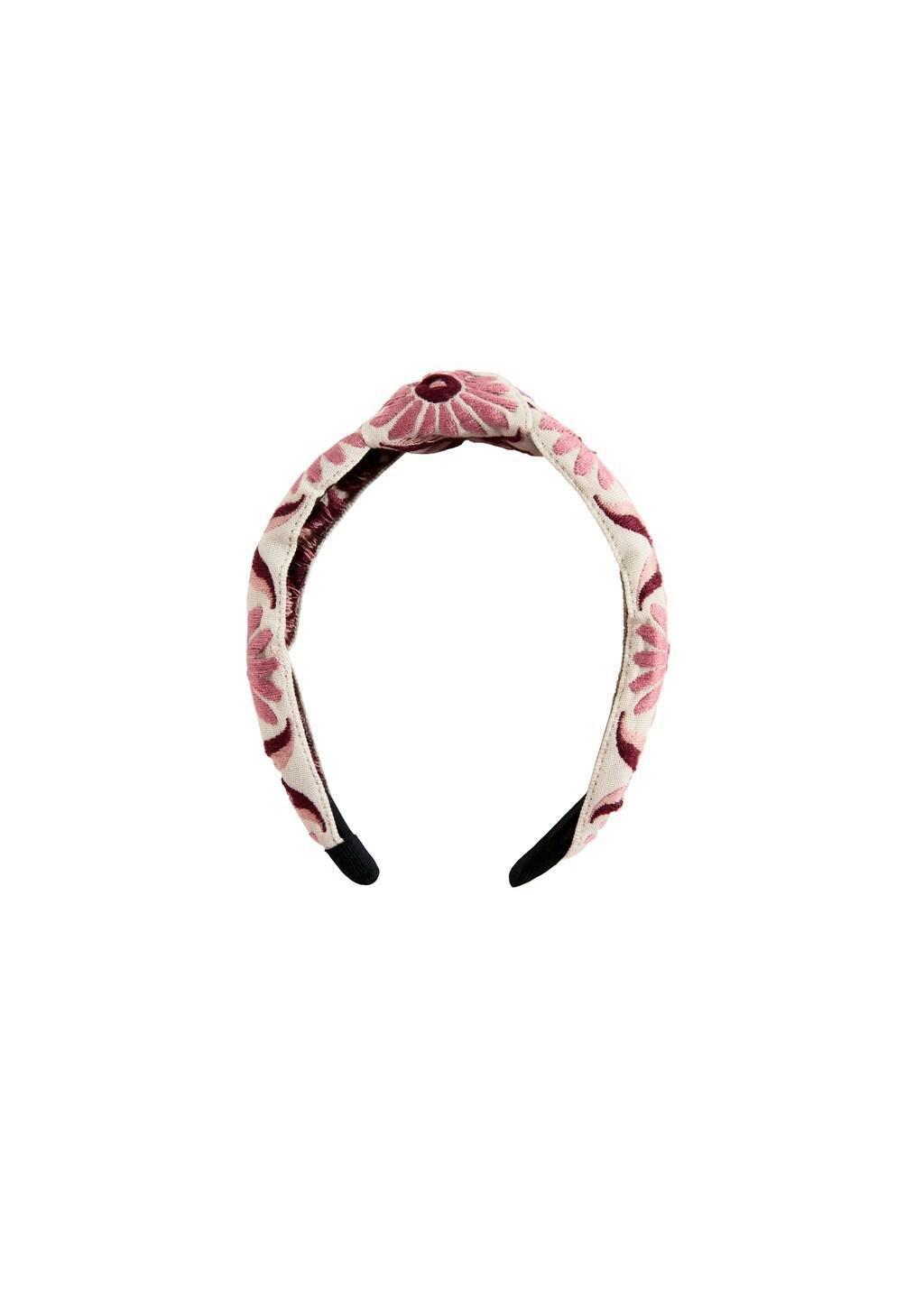 Pink Lt Pastel Embroidered Flowers Hairband, Kids Girls, Light-Pastel Pink, large image number 1
