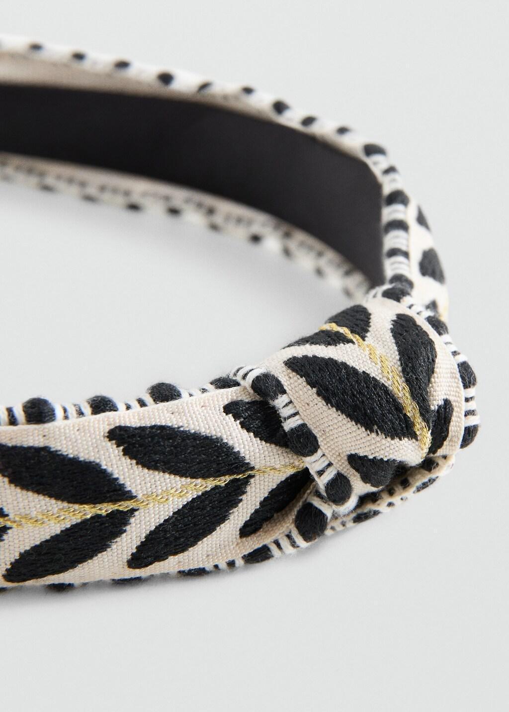 Black Knotted Headband With Embroidered Details, Kids Girls, Black, large image number 0