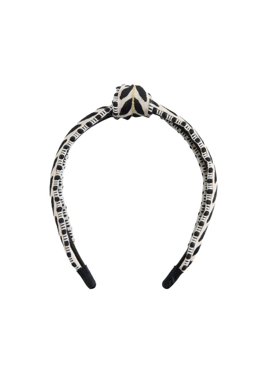 Black Knotted Headband With Embroidered Details, Kids Girls, Black, large image number 1