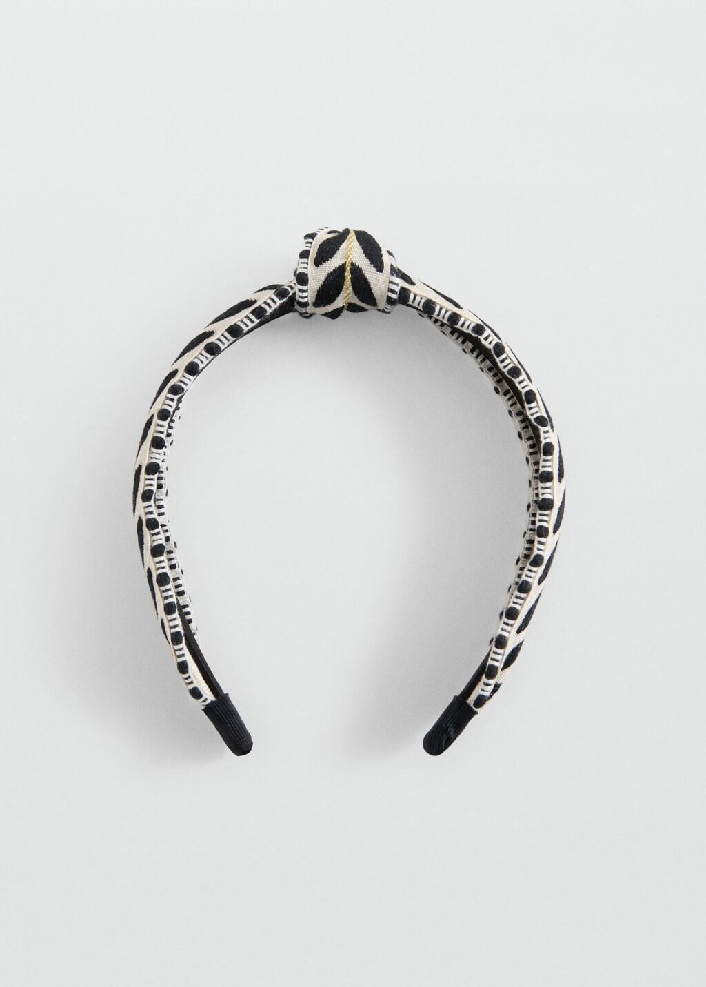 Black Knotted Headband With Embroidered Details, Kids Girls, Black, large image number 2