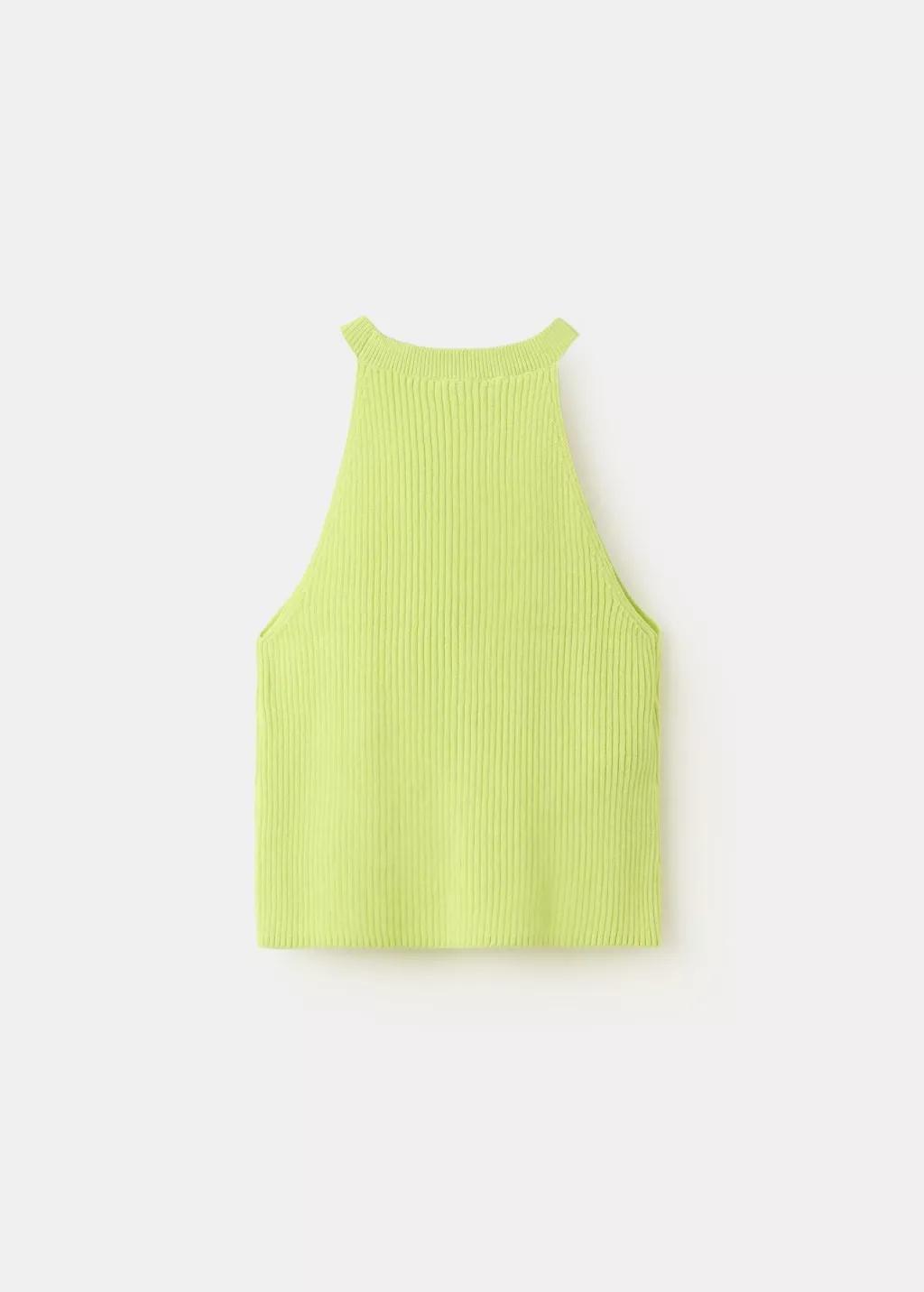 Yellow Ribbed Halter Top, Kids Girls, Bright Yellow, large image number 2