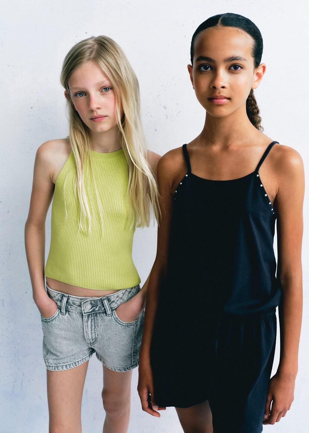 Yellow Ribbed Halter Top, Kids Girls, Bright Yellow, large image number 4