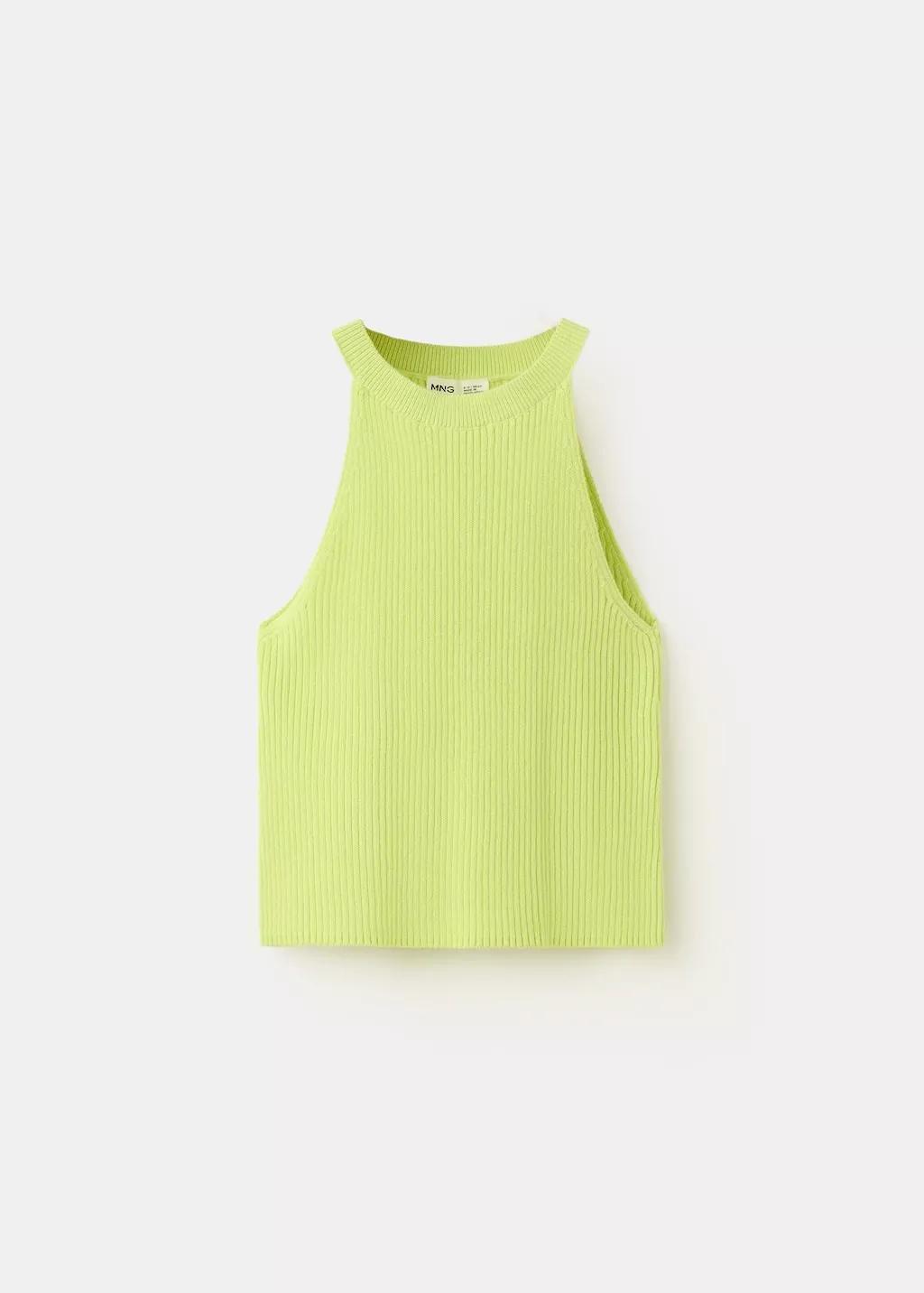 Yellow Ribbed Halter Top, Kids Girls, Bright Yellow, large image number 6