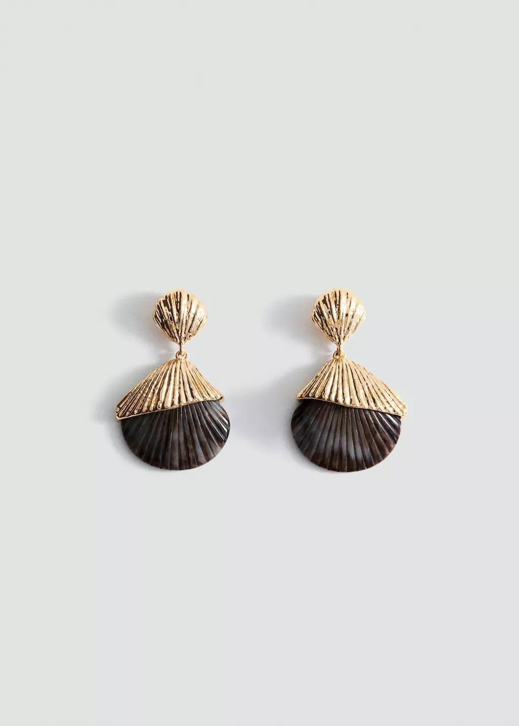 Gold Shell Design Earrings, 0201_OR, large image number 3