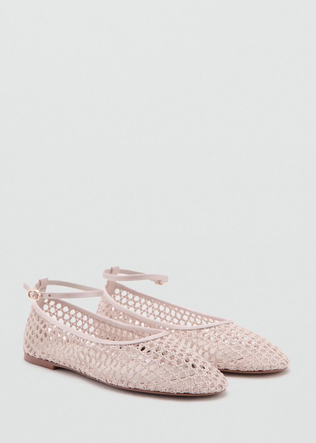 Pink Crochet Ankle Strap Ballerinas, Light-Pastel Pink, large image number 0